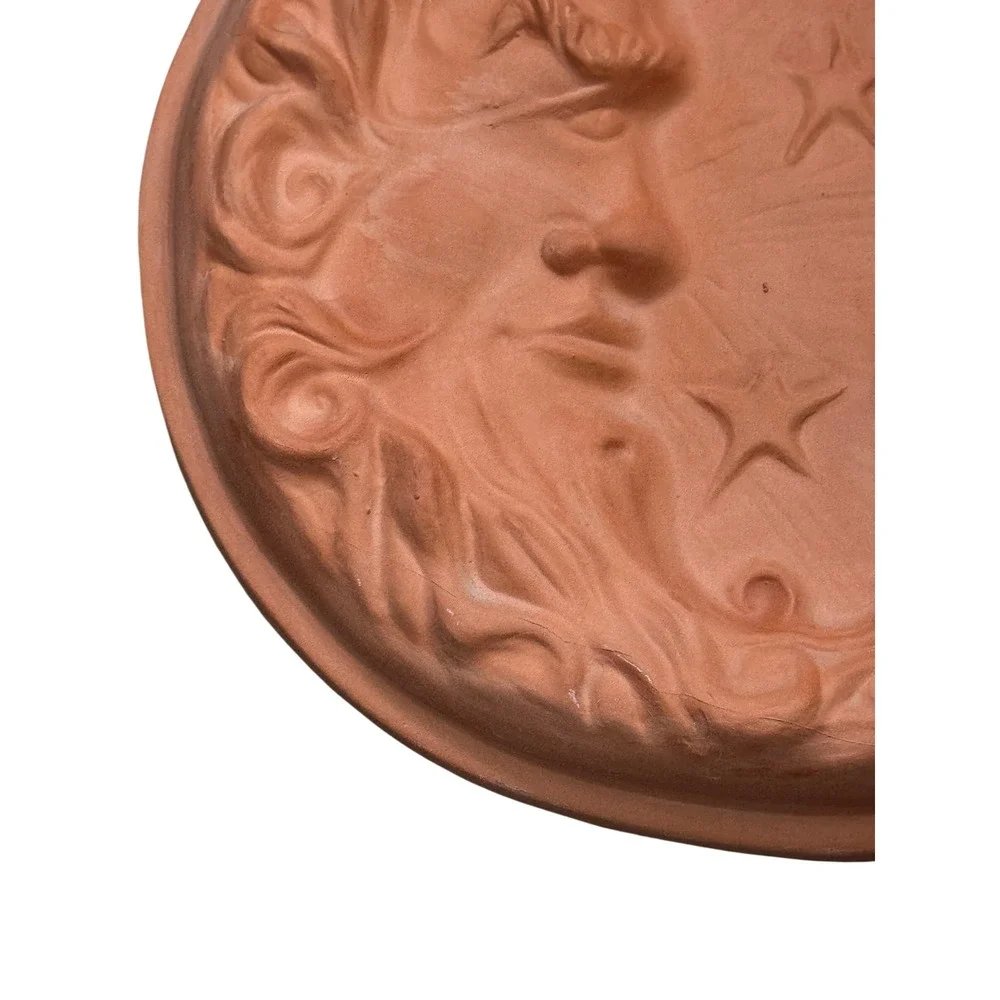 Terracotta Crescent Moon Face Star Wall Medallion Plaque Thomas Ceramics Texas